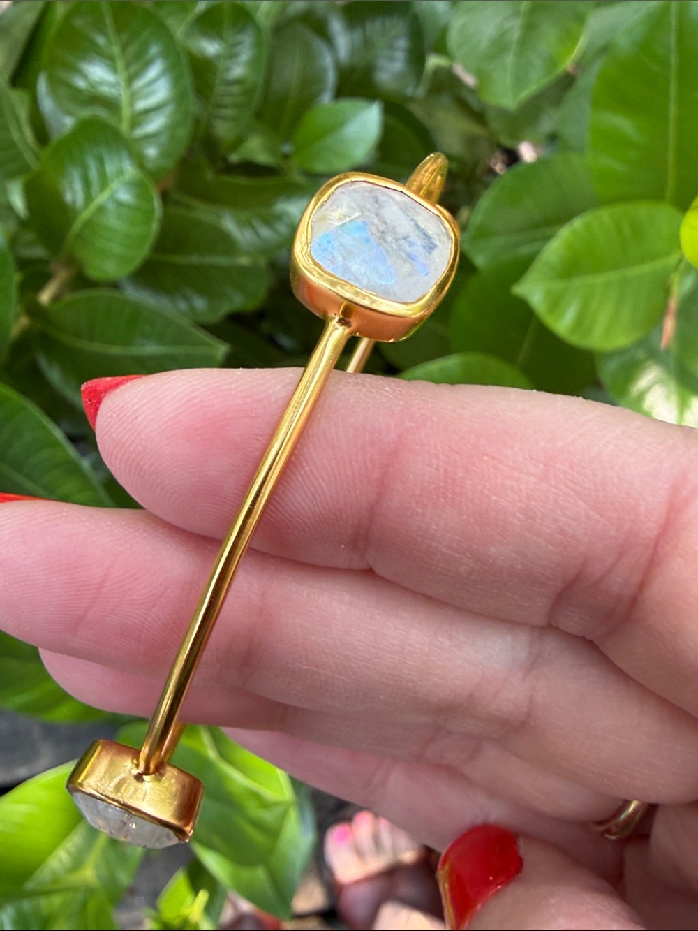 Gold Tone 4 Station Moonstone Cuff Bracelet